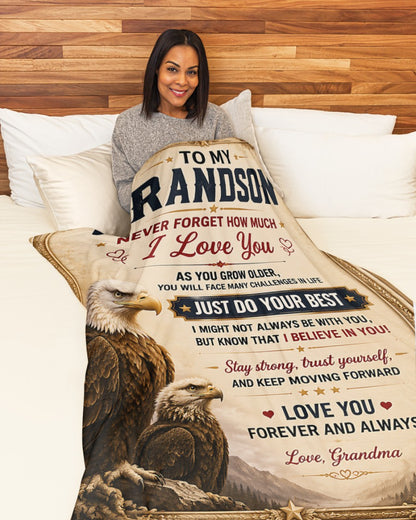 BLANKET FOR GRANDSON – COMFORT & WARMTH GIFT FROM GRANDMA Sherpa Fleece Quilt Blanket LUNA (SKU2608-481)