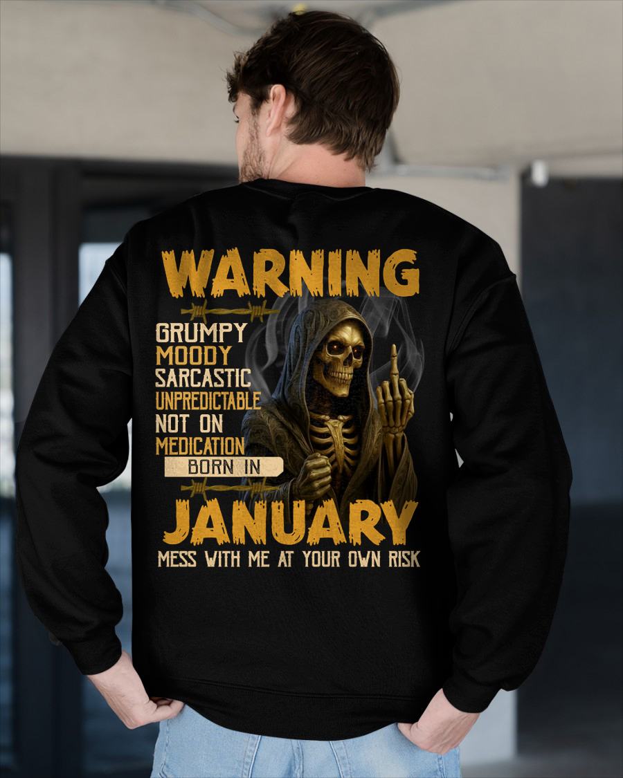 JANUARY - WARNING GRUMPY MOODY - BIRTHDAY T-SHIRT FOR MEN - EBIL01 (SKU26T-01-07-01)
