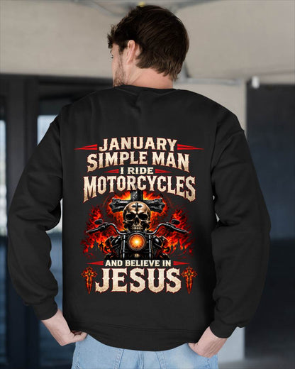 JANUARY - SIMPLE MAN I RIDE MOTORCYCLES AND BELIEVE IN JESUS - SHIRT FOR MEN - LUNA01 (SKU2609-102-01)