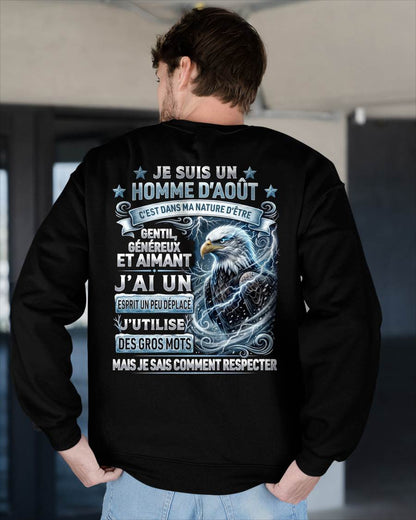 AOÛT – ESPRIT MALICIEUX MAIS SAIT RESPECTER - T-SHIRT ANNIVERSAIRE HOMME - IMPRESSION DTG PREMIUM - frLUNA08 (SKU2604-86-08)