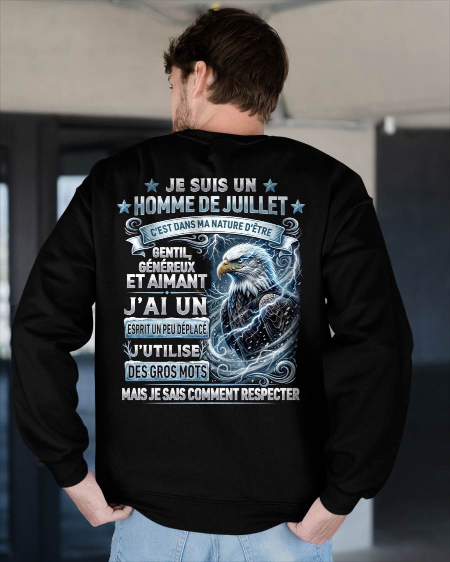 JUILLET – ESPRIT MALICIEUX MAIS SAIT RESPECTER - T-SHIRT ANNIVERSAIRE HOMME - IMPRESSION DTG PREMIUM - frLUNA07 (SKU2604-86-07)