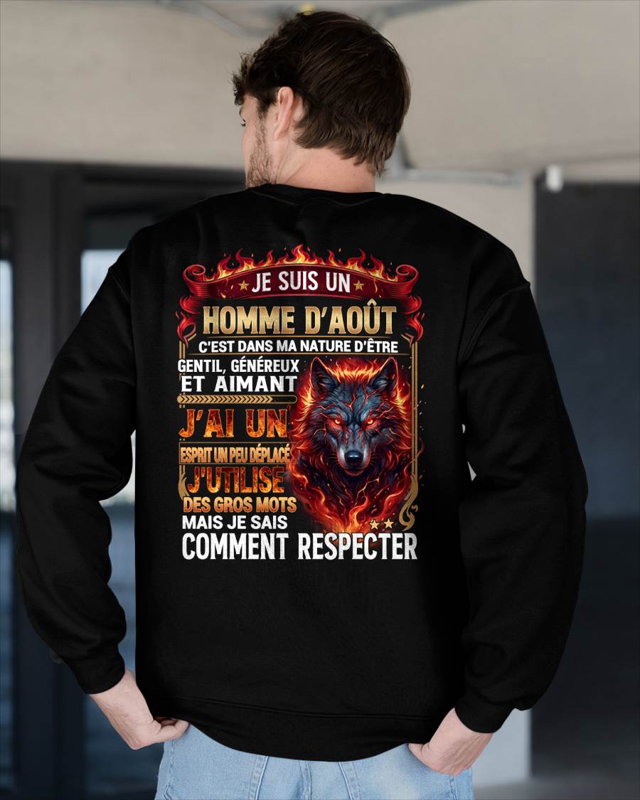 AOÛT – ESPRIT MALICIEUX MAIS SAIT RESPECTER - T-SHIRT ANNIVERSAIRE HOMME - IMPRESSION DTG PREMIUM - frLUNA08 (SKU2604-87-08)