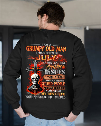 JULY - GRUMPY OLD MAN T-SHIRT - FUNNY SKULL ANGER ISSUES TEE - PERFECT GIFT FOR MEN LUNA07 / male (SKU12-319-07)