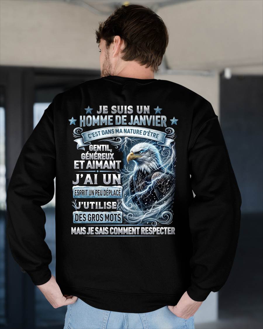 JANVIER - ESPRIT MALICIEUX MAIS SAIT RESPECTER - T-SHIRT ANNIVERSAIRE HOMME - IMPRESSION DTG PREMIUM - frLUNA01 (SKU2604-86-01)