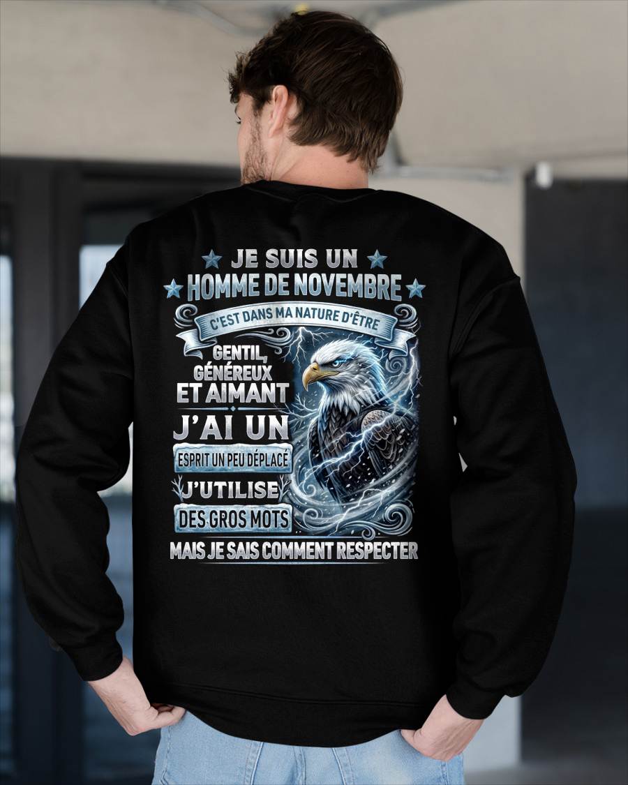 NOVEMBRE – ESPRIT MALICIEUX MAIS SAIT RESPECTER - T-SHIRT ANNIVERSAIRE HOMME - IMPRESSION DTG PREMIUM - frLUNA11 (SKU2604-86-11)