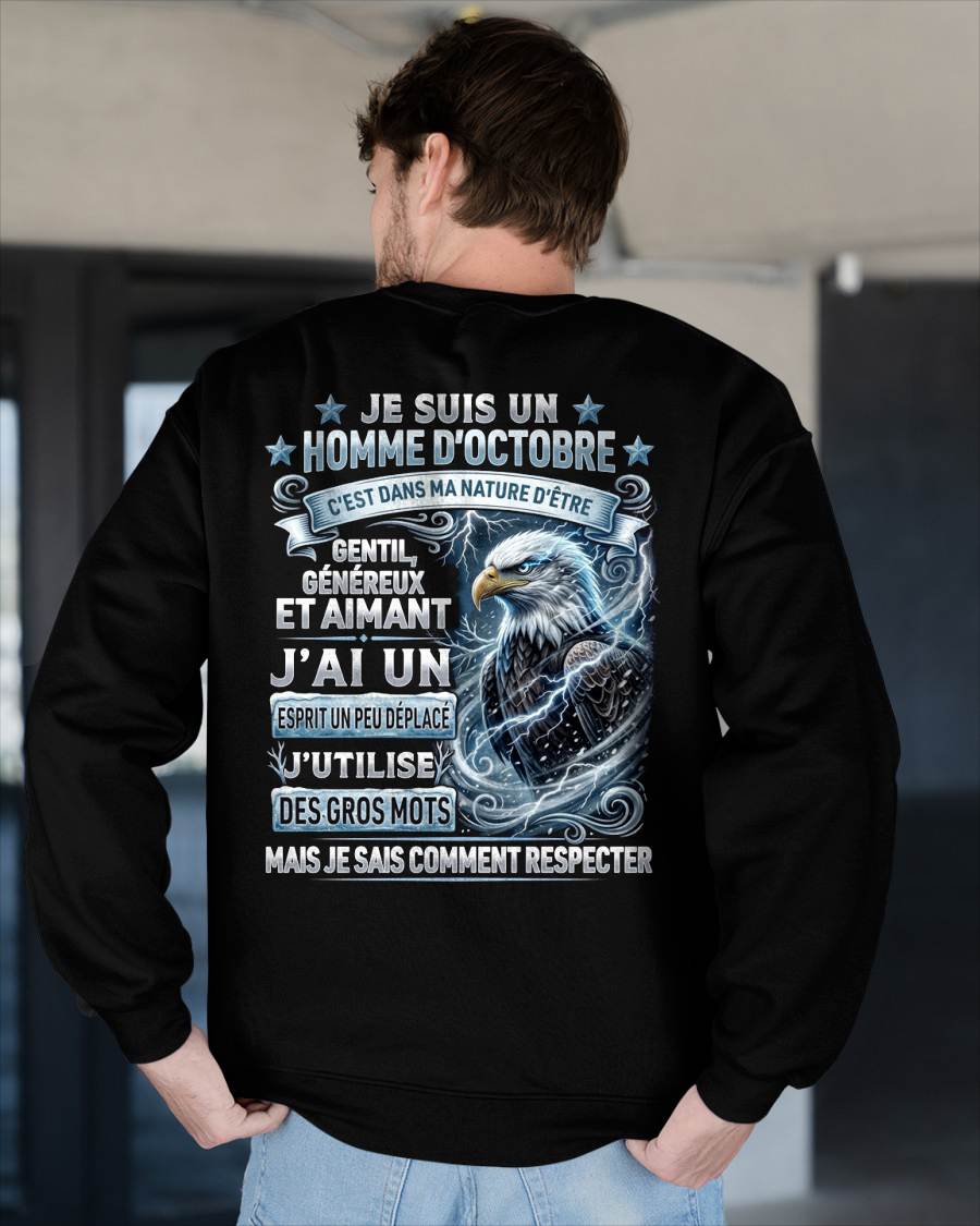 OCTOBRE – ESPRIT MALICIEUX MAIS SAIT RESPECTER - T-SHIRT ANNIVERSAIRE HOMME - IMPRESSION DTG PREMIUM - frLUNA10 (SKU2604-86-10)