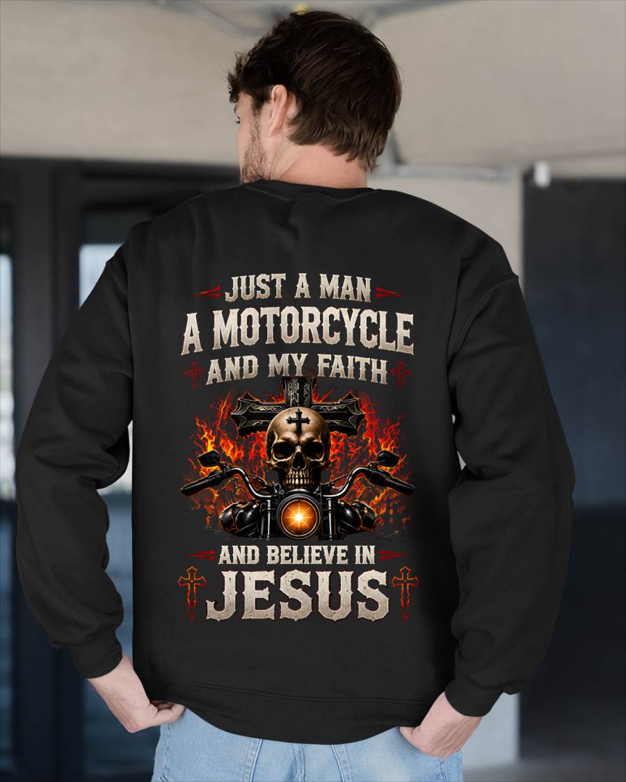 JUST A MAN A MOTORCYCLE AND MY FAITH IN JESUS - SHIRT FOR MEN - LUNA00 (SKU2608-526)