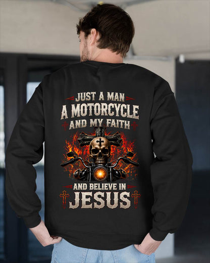 JUST A MAN A MOTORCYCLE AND MY FAITH IN JESUS - SHIRT FOR MEN - LUNA00 (SKU2608-526)