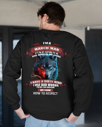 MARCH - KNOW HOW TO RESPECT - BIRTHDAY T-SHIRT FOR MEN - LUNA03 / male (SKU12-162-03)