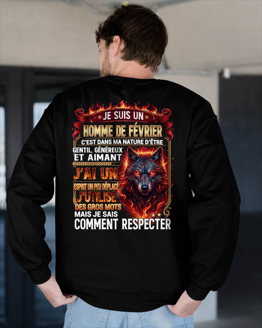 FÉVRIER – ESPRIT MALICIEUX MAIS SAIT RESPECTER - T-SHIRT ANNIVERSAIRE HOMME - IMPRESSION DTG PREMIUM - frLUNA02 (SKU2604-87-02)