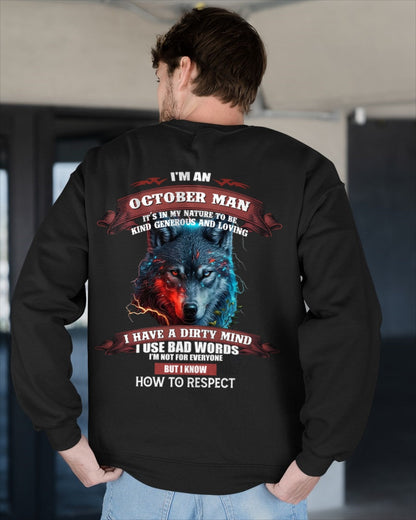 OCTOBER - KNOW HOW TO RESPECT - BIRTHDAY T-SHIRT FOR MEN - LUNA10 / male (SKU12-162-10)
