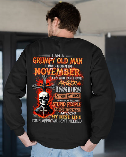 NOVEMBER - GRUMPY OLD MAN T-SHIRT - FUNNY SKULL ANGER ISSUES TEE - PERFECT GIFT FOR MEN LUNA11 / male (SKU12-319-11)