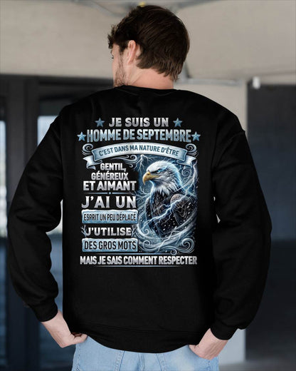 SEPTEMBRE – ESPRIT MALICIEUX MAIS SAIT RESPECTER - T-SHIRT ANNIVERSAIRE HOMME - IMPRESSION DTG PREMIUM - frLUNA09 (SKU2604-86-09)