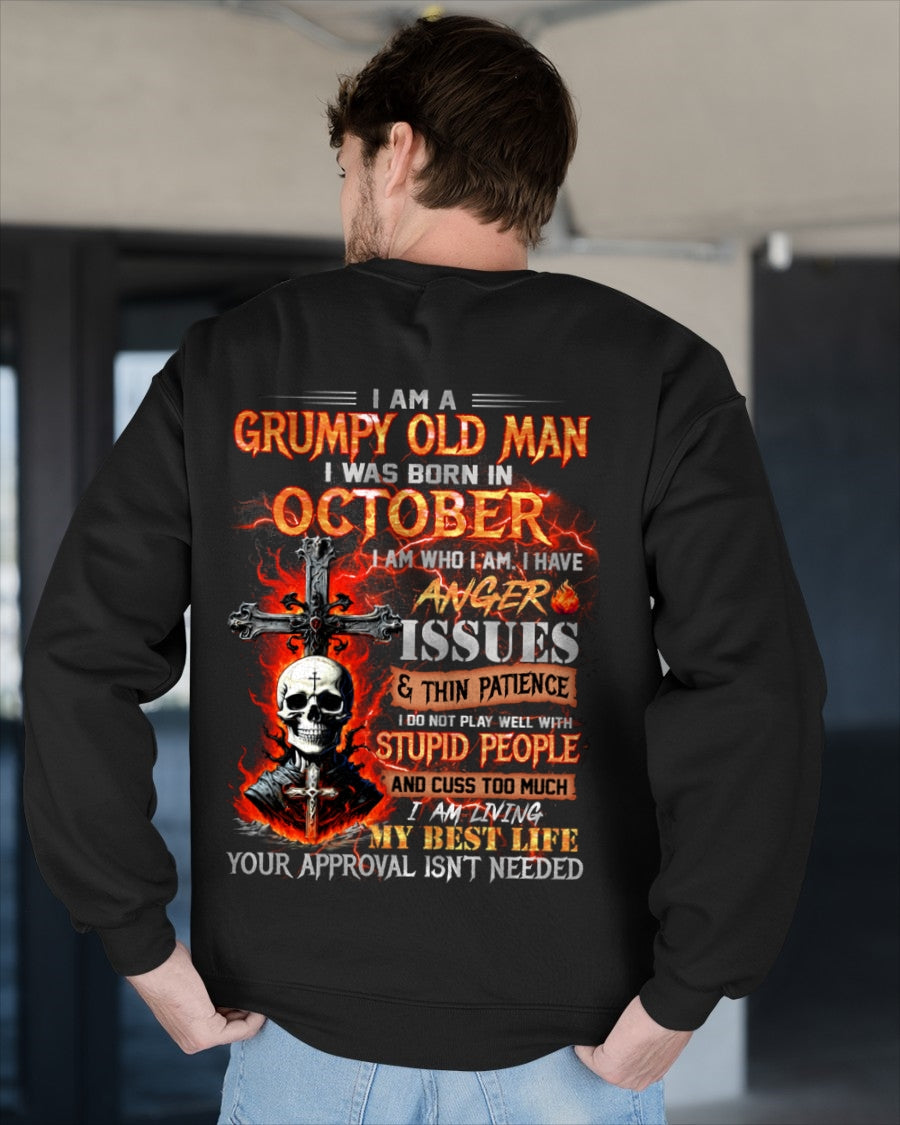 OCTOBER - GRUMPY OLD MAN T-SHIRT - FUNNY SKULL ANGER ISSUES TEE - PERFECT GIFT FOR MEN LUNA10 / male (SKU12-319-10)