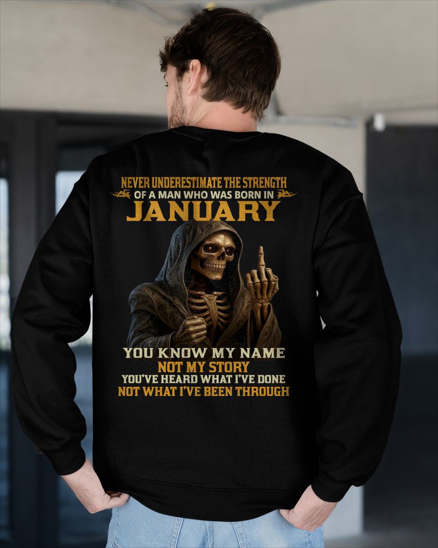 JANUARY - NEVER UNDERESTIMATE - BIRTHDAY T-SHIRT FOR MEN - LUNA01 (SKU26T-01-06-01)