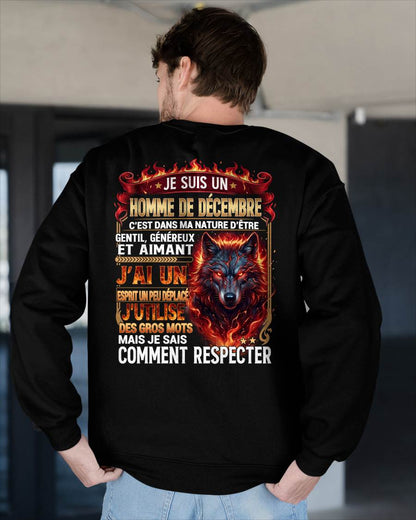 DÉCEMBRE – ESPRIT MALICIEUX MAIS SAIT RESPECTER - T-SHIRT ANNIVERSAIRE HOMME - IMPRESSION DTG PREMIUM - frLUNA12 (SKU2604-87-12)