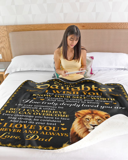 TO MY DAUGHTER  - GIFT FROM DAD- Sherpa Fleece Quilt Blanket (SKU2606-12)