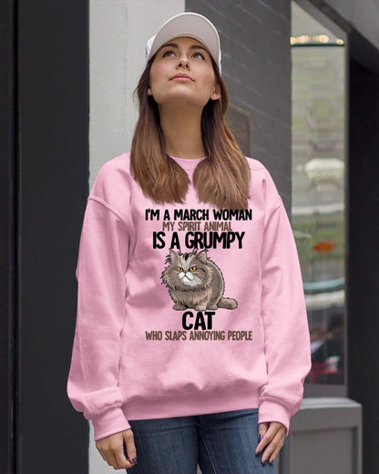 MARCH - MY SPIRIT ANIMAL IS A GRUMPY CAT - BIRTHDAY SHIRT FOR WOMEN - SNOW03 (SKU12-278-03)