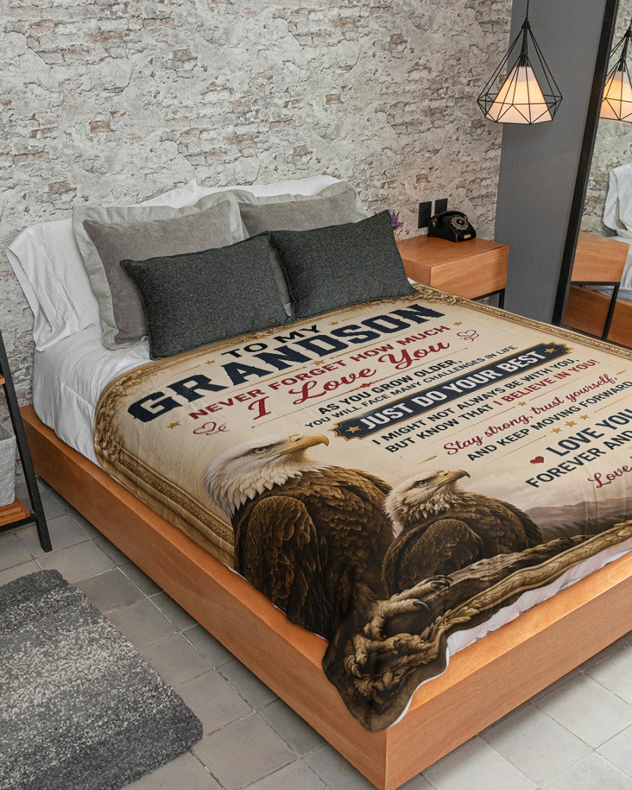 BLANKET FOR GRANDSON – COMFORT & WARMTH GIFT FROM GRANDMA Sherpa Fleece Quilt Blanket LUNA (SKU2608-481)