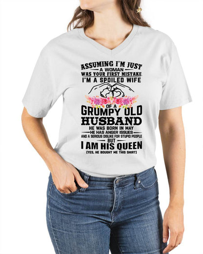 May - Spoiled Wife T-Shirt – Grumpy Old Husband Funny Tee - Perfect Gift From Husband - LUNA05 (SKU11-101-05)