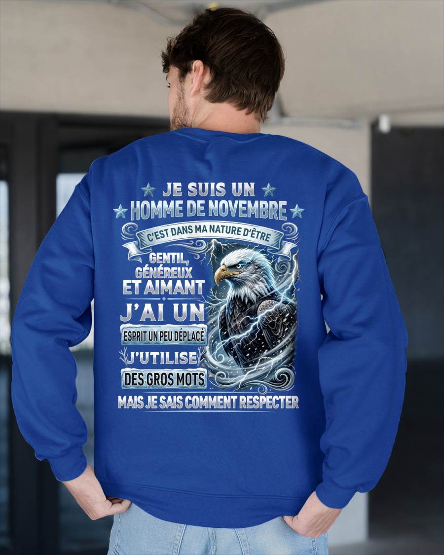 NOVEMBRE – ESPRIT MALICIEUX MAIS SAIT RESPECTER - T-SHIRT ANNIVERSAIRE HOMME - IMPRESSION DTG PREMIUM - frLUNA11 (SKU2604-86-11)