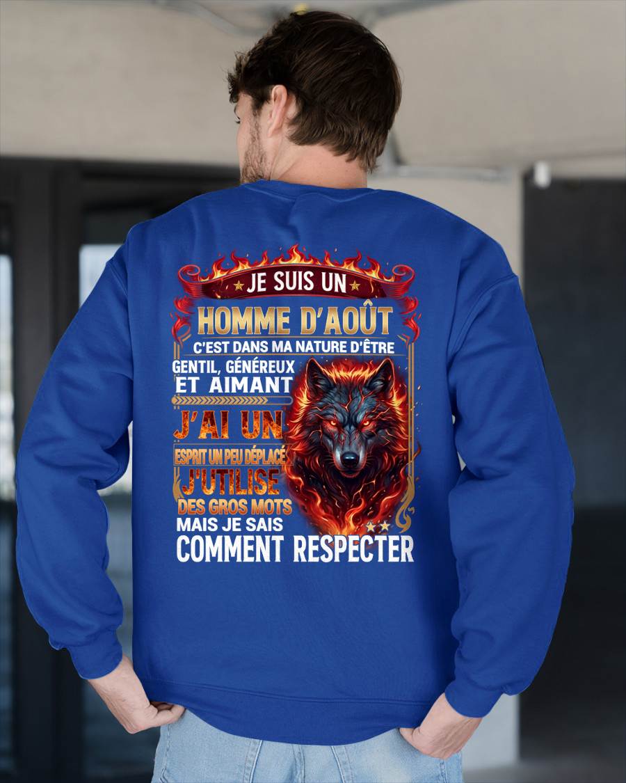 AOÛT – ESPRIT MALICIEUX MAIS SAIT RESPECTER - T-SHIRT ANNIVERSAIRE HOMME - IMPRESSION DTG PREMIUM - frLUNA08 (SKU2604-87-08)