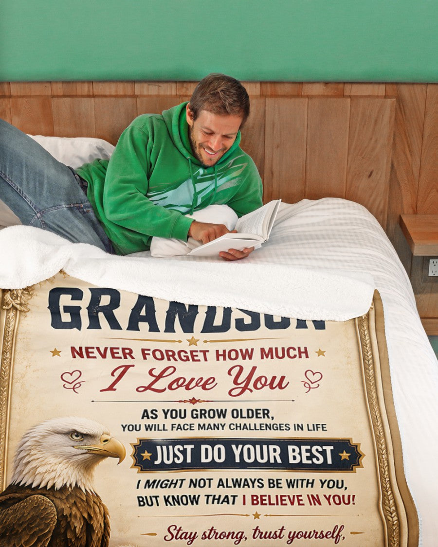 BLANKET FOR GRANDSON – COMFORT & WARMTH GIFT FROM GRANDMA Sherpa Fleece Quilt Blanket LUNA (SKU2608-481)