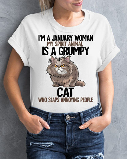 JANUARY - MY SPIRIT ANIMAL IS A GRUMPY CAT - BIRTHDAY SHIRT FOR WOMEN - SNOW01 (SKU12-278-01)