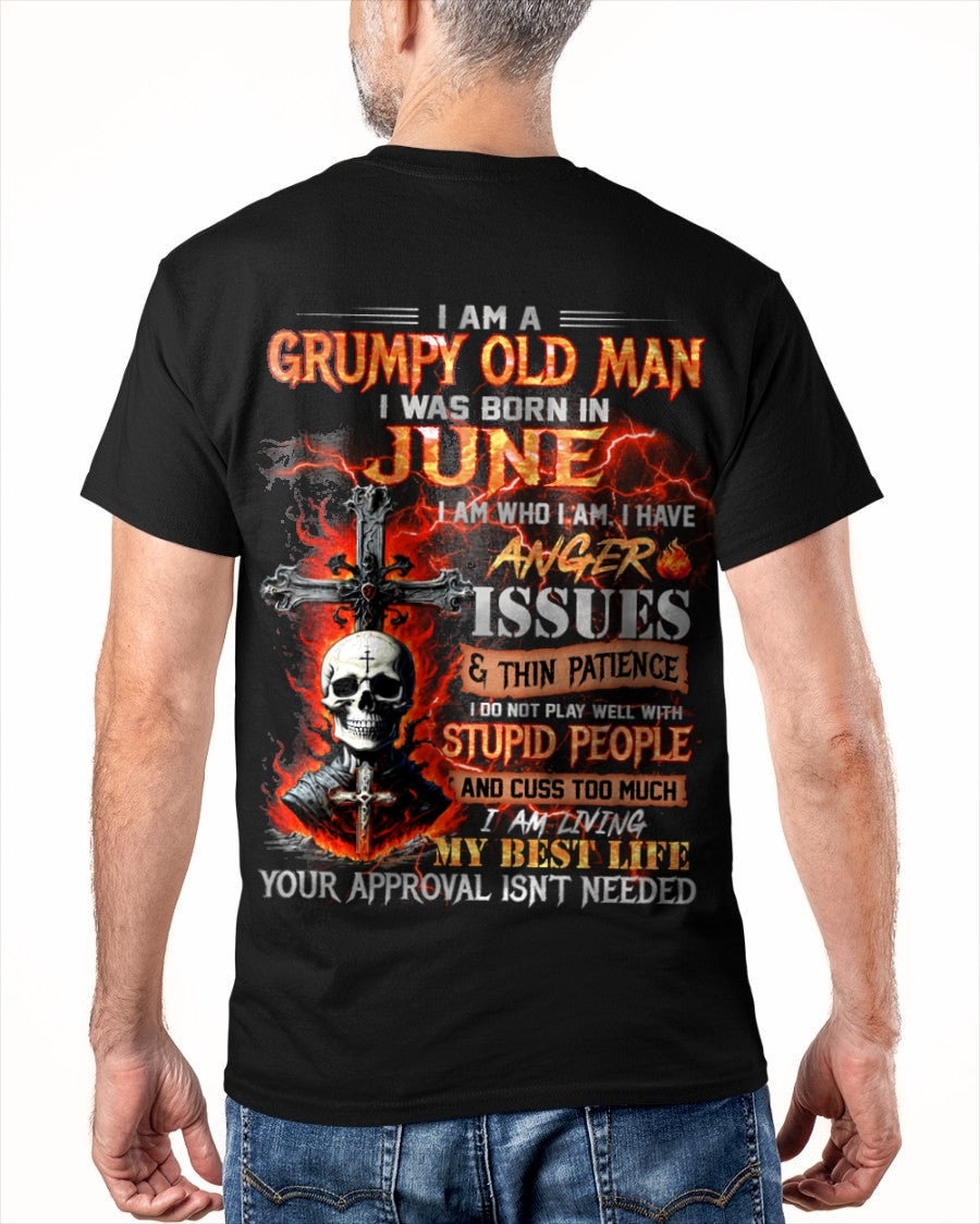 JUNE - GRUMPY OLD MAN T-SHIRT - FUNNY SKULL ANGER ISSUES TEE - PERFECT GIFT FOR MEN LUNA06 / male (SKU12-319-06)