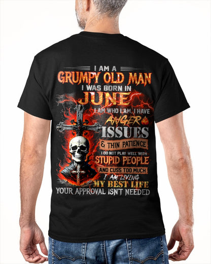 JUNE - GRUMPY OLD MAN T-SHIRT - FUNNY SKULL ANGER ISSUES TEE - PERFECT GIFT FOR MEN LUNA06 / male (SKU12-319-06)