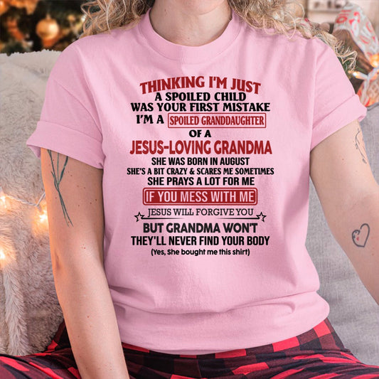 Christian Girl Shirt – Spoiled by Grandma August Edition – From Grandma to Granddaughter NINA08 (SKU07-181-08)