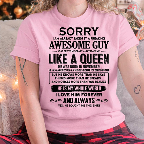 November - Sorry I am already taken by a freaking awesome guy - Gift for Wife From Husband - LUNA11 (SKU-SRG-11)