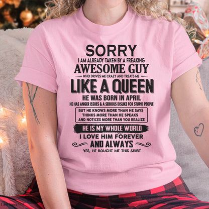 April - Sorry I am already taken by a freaking awesome guy - Gift for Wife From Husband - LUNA04 (SKU08-25-04)