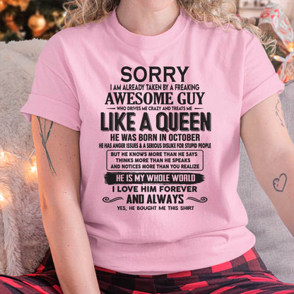 October - Sorry I am already taken by a freaking awesome guy - Gift for Wife From Husband - LUNA10 (SKU08-25-10)