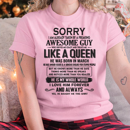 March - Sorry I am already taken by a freaking awesome guy - Gift for Wife From Husband - LUNA03 (SKU08-25-03)