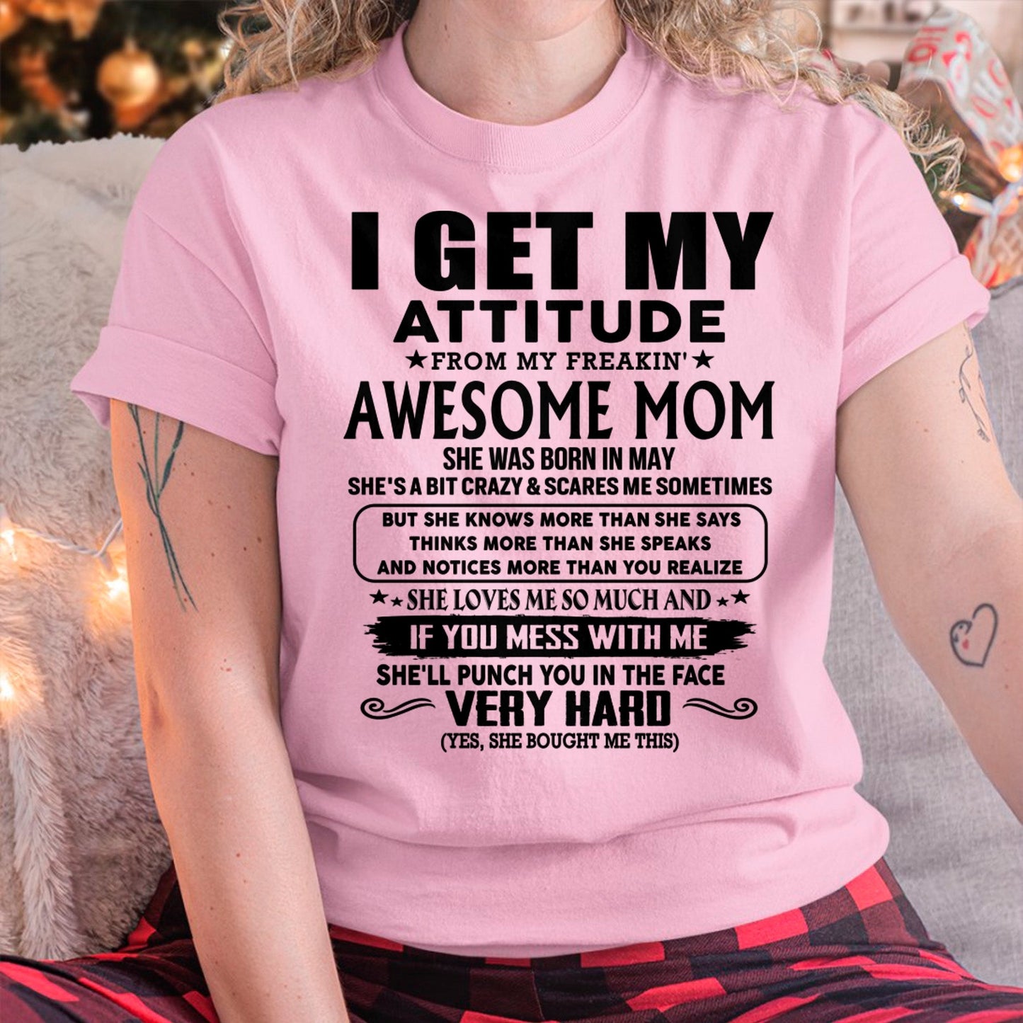 Thanks Mom - I GET MY ATTITUDE FROM MY FREAKIN' AWESOME MOM - Gift for Son and Daughter From Mom - LUNA05 (SKU-TMD-CU-05)