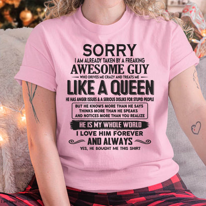 Sorry I am already taken by a freaking awesome guy - Gift for Wife From Husband - LUNA00 (SKU08-25-00)