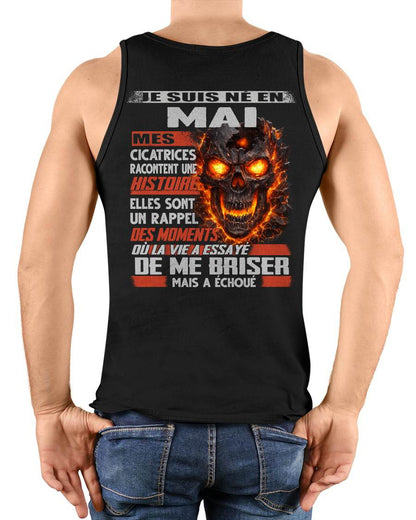 Je Suis Né en Mai – Mes Cicatrices Racontent Une Histoire | T-Shirt Homme Fort - LUNA05 (SKU26T-01175-05)