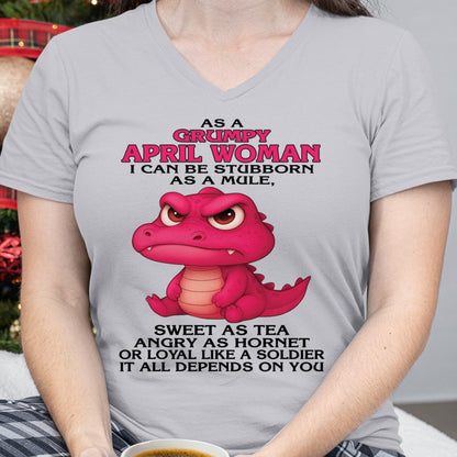 Born in April – Grumpy Woman Quote Funny Alligator Design, Stubborn Sweet Angry Loyal – FMA LUNA04 (SKU09-31-04)