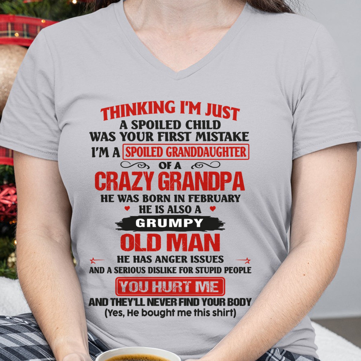 Spoiled Granddaughter of a Crazy Grandpa Shirt – Birthday Gift from February Grandpa / Man - LUNA02 (SKU12-200-02)