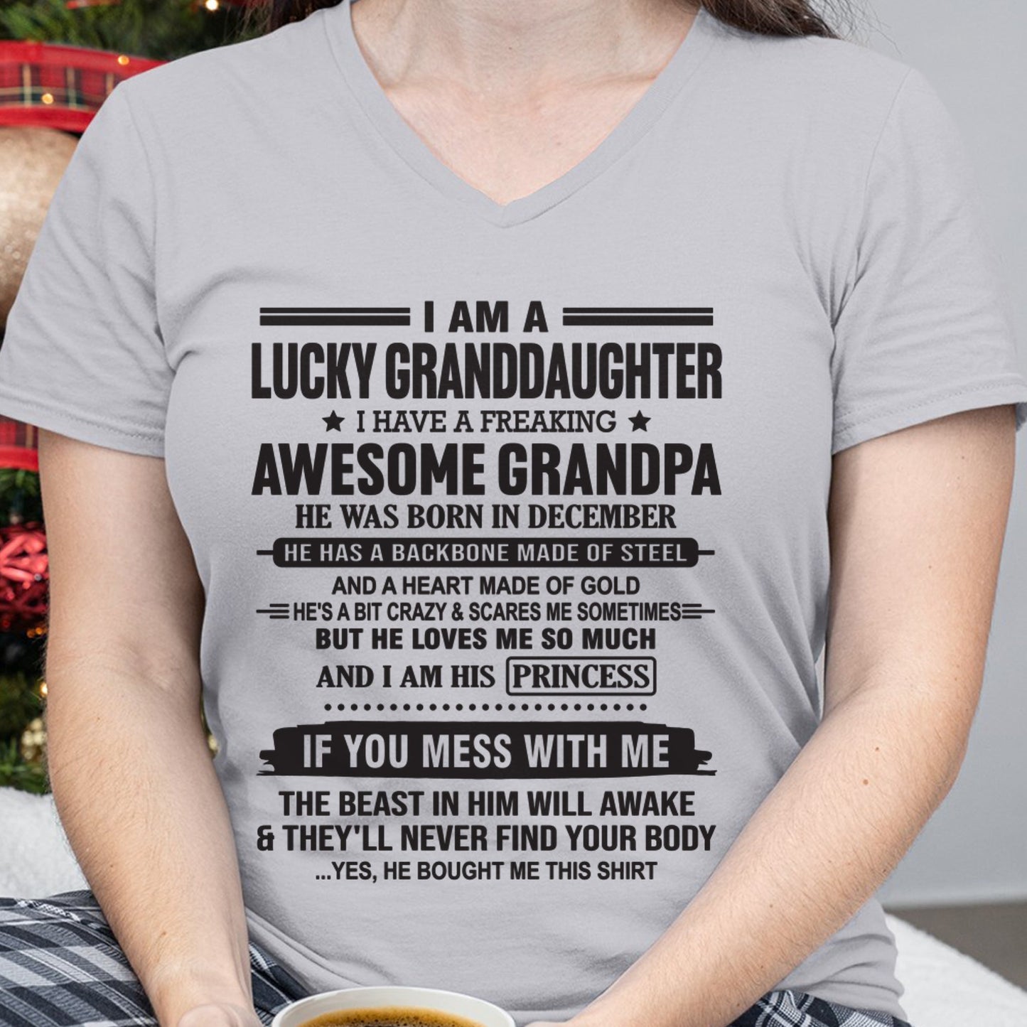 I Am A Lucky Granddaughter T-Shirt – Birthday Gift From December Grandpa / Man - LUNA12 (SKU11-122-12)